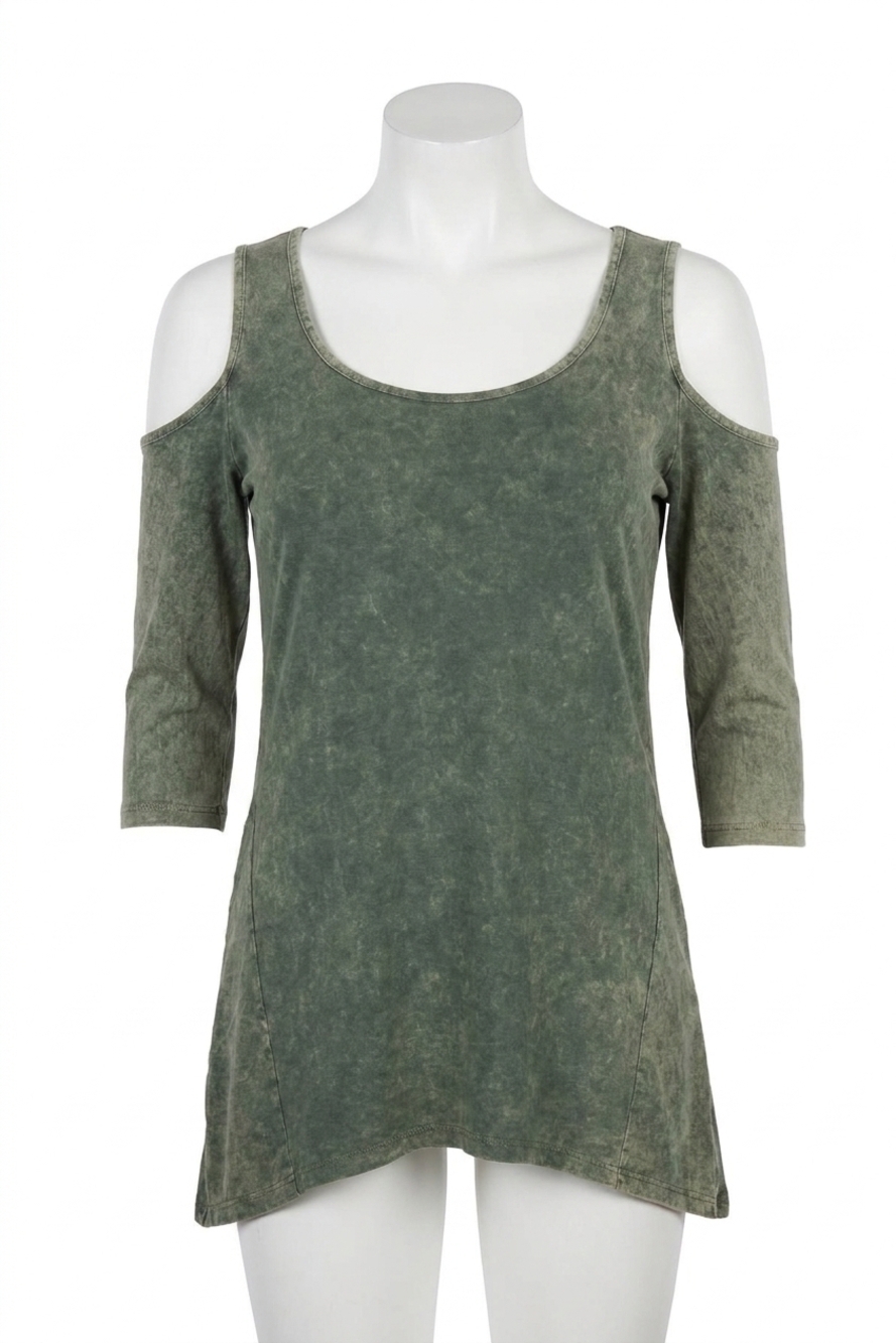 NEW ANGEL 3/4 sleeve cold shoulder top in olive